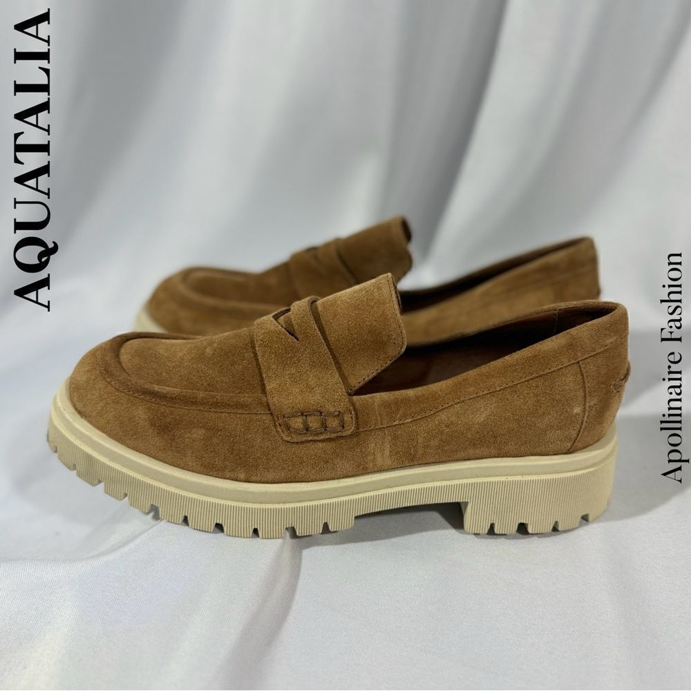 AQUATALIA ORINA PENNY LOAFERS IN TAN SIZE 11 NEW